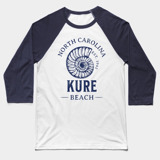Kure Beach, NC Summertime Vacationing Seashell Baseball T-Shirt by Contentarama